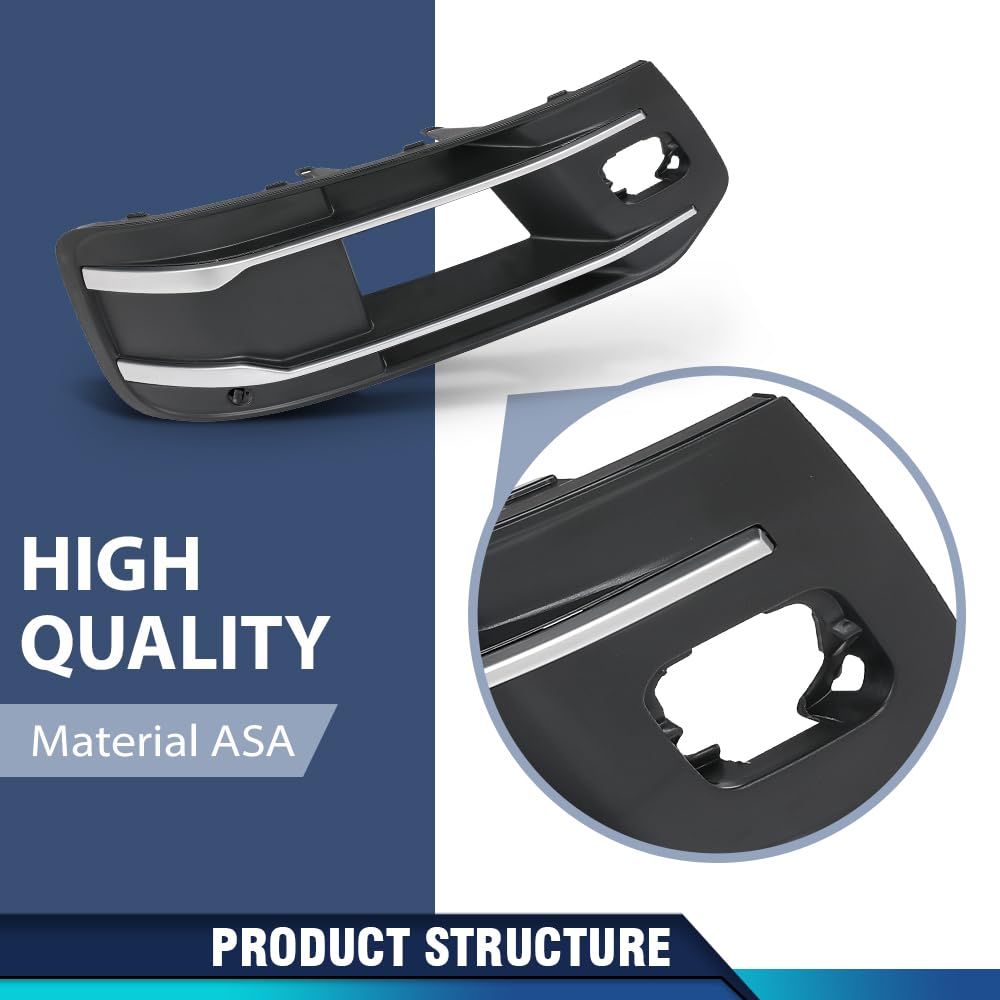 PIT66 Front Bumper Fog Light Grille Cover Bezel Insert Compatible with Audi Q7 Standard Model 2016-2019, NOT Fit For The Model With ACC, NOT Fit For S-line Model 4M0807681T, 4M0807682T Black & Silver