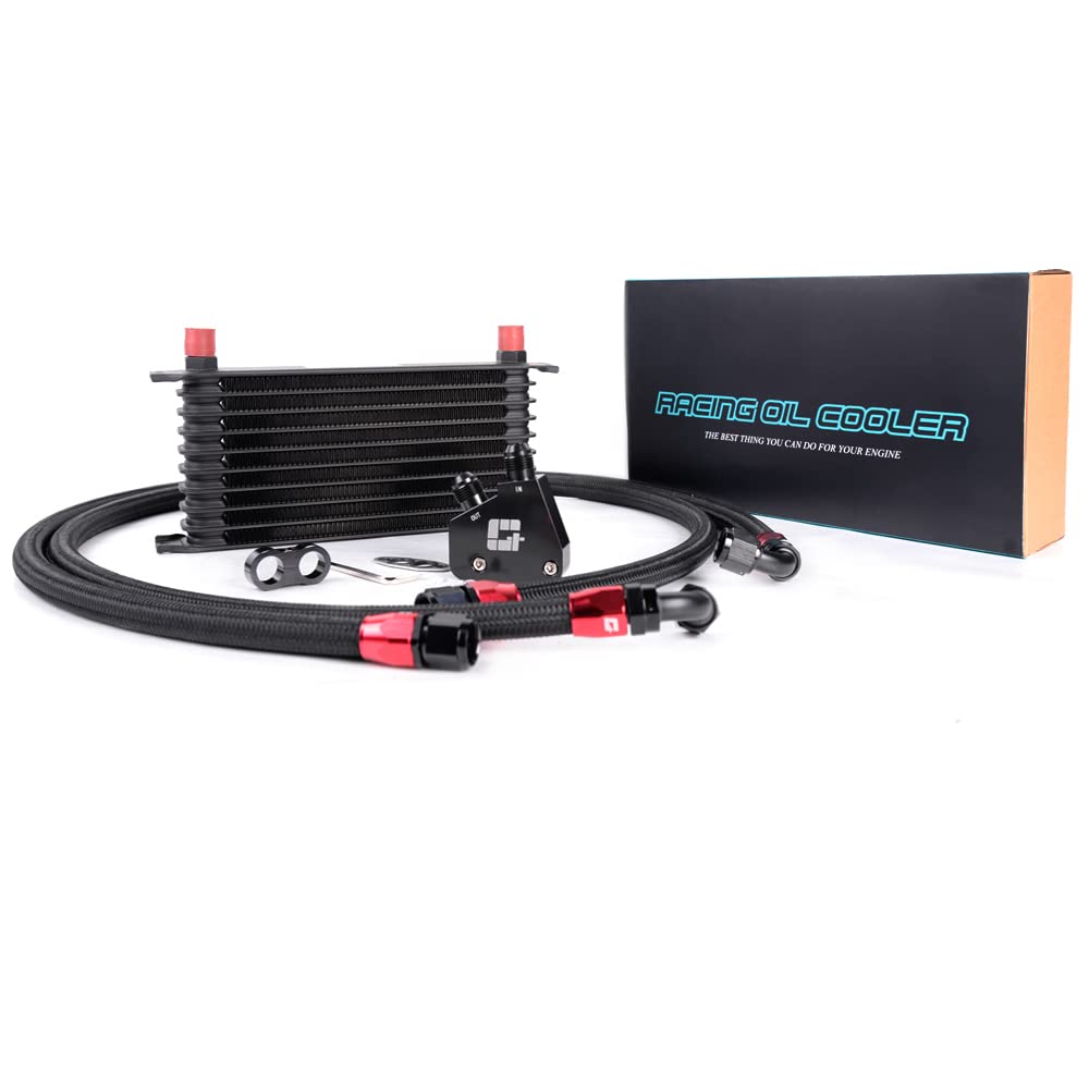 PIT66 10 Row AN-10 Engine Oil Cooler Kit Compatible with LS1 LS2 LS3 Black + Sandwich Plate