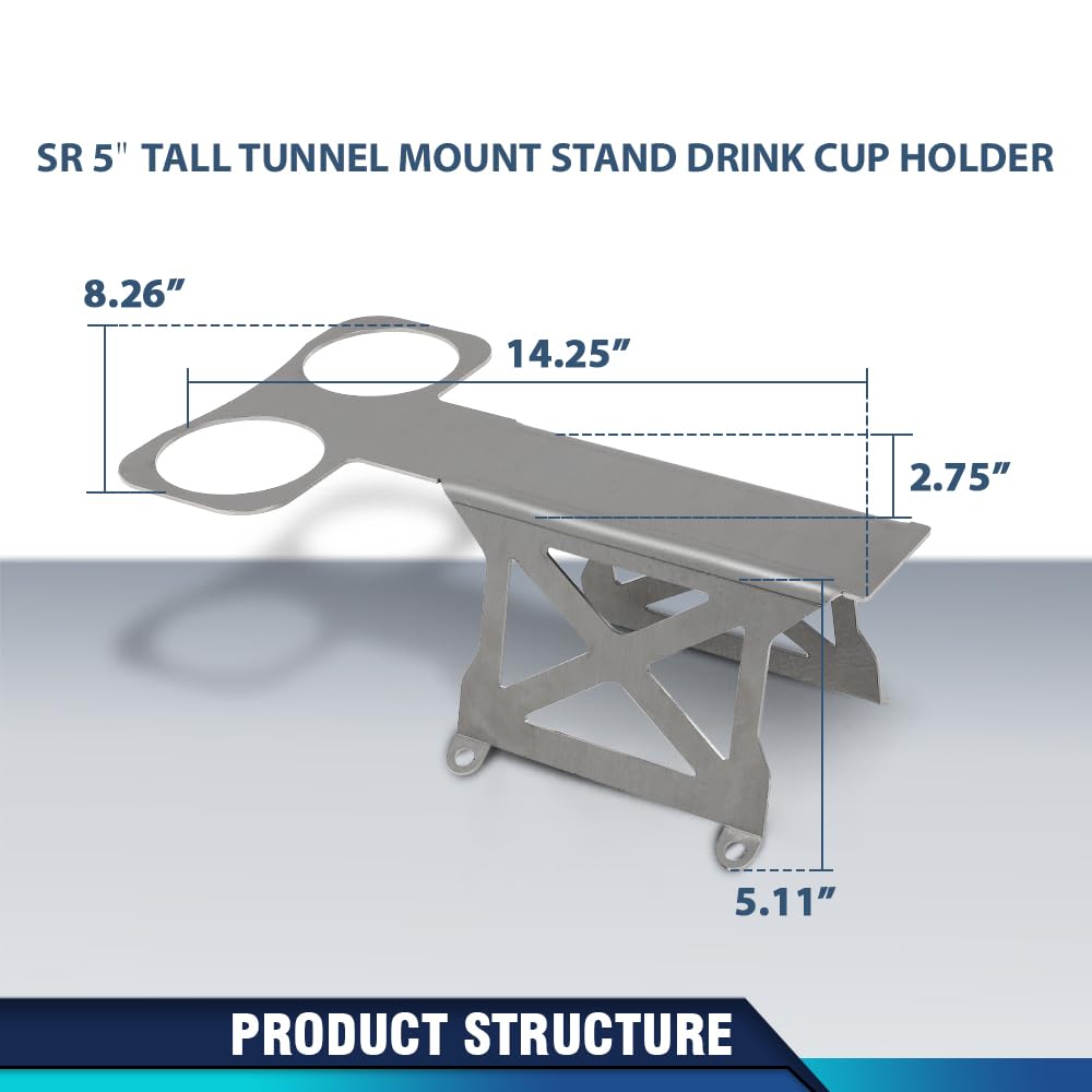 PIT66 5" Tall Tunnel Mount Stand w/Drink Cup Holder Fit for B&M Hurst TCI Shifter