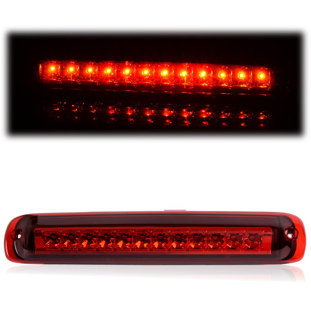 PIT66 LED 3rd Brake Light, Compatible with 99-06 Chevy Silverado 1500 2500 3500 / GMC Sierra Silverado Classic 07 Sierra Classic Led Third Brake Lamps Red Lens Clear Housing