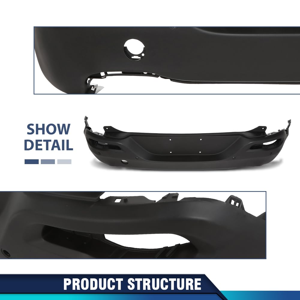 PIT66 Rear Bumper Cover Fascia Compatible with Jeep Cherokee 2014-2018, Fit For Models With Park Assist Sensor Holes, For Use Without Trailer Hitch CH1100A03, 187-01816E, 68232307AB, 68232307AD Black