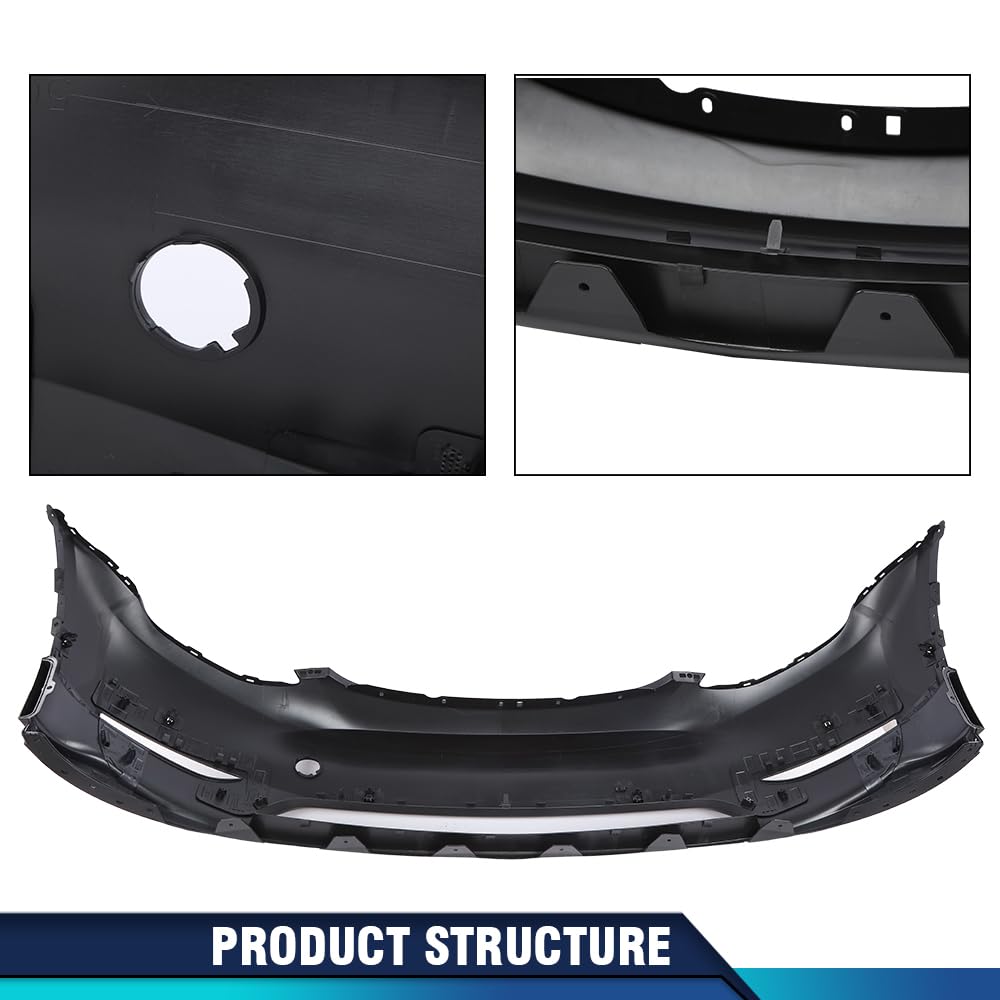 PIT66 Front Bumper Cover Panel W/Park Sensor Hole, Compatible with Tesla Model Y 2020 2021 2022 2023 Replacement 149374500A, 1493736S0A Black Primed