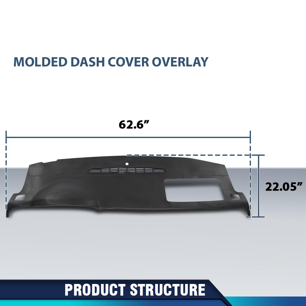 PIT66 TPE Dash Cover Compatible with Chevy Tahoe Suburban/GMC Yukon XL 2007-2014, Fit Chevy Avalanche Silverado/GMC Sierra 2007-2013, Fits Models Without Dash Speaker & Amp Black