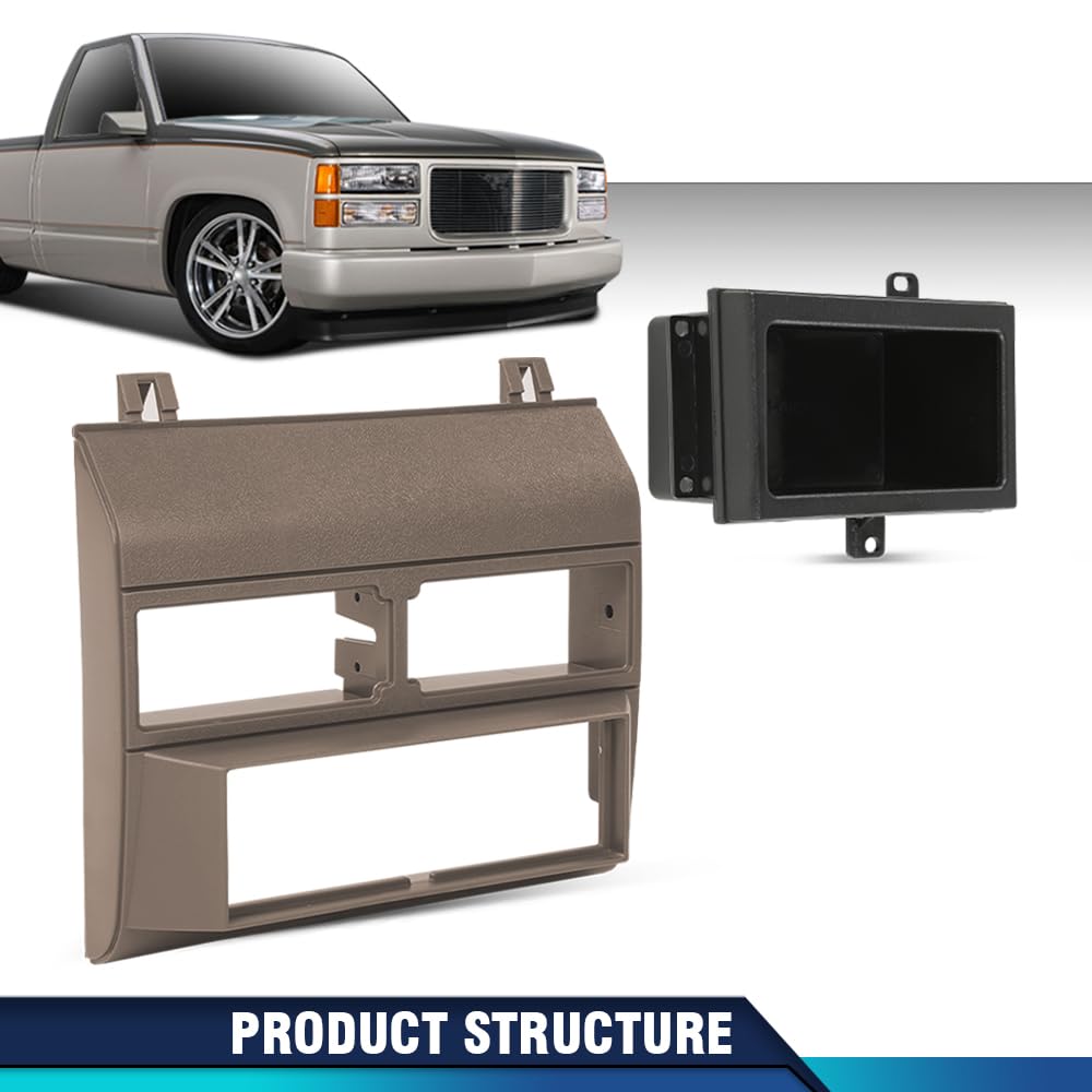 PIT66 Single Din Dash Kit w/o Wire Harness Adapter Compatible with 1988-1994 Chevy/GMC Sierra Pickup Full Size,Fit 1992-1994 Chevy/GMC Suburban,Fit 1992-1994 GMC Yukon