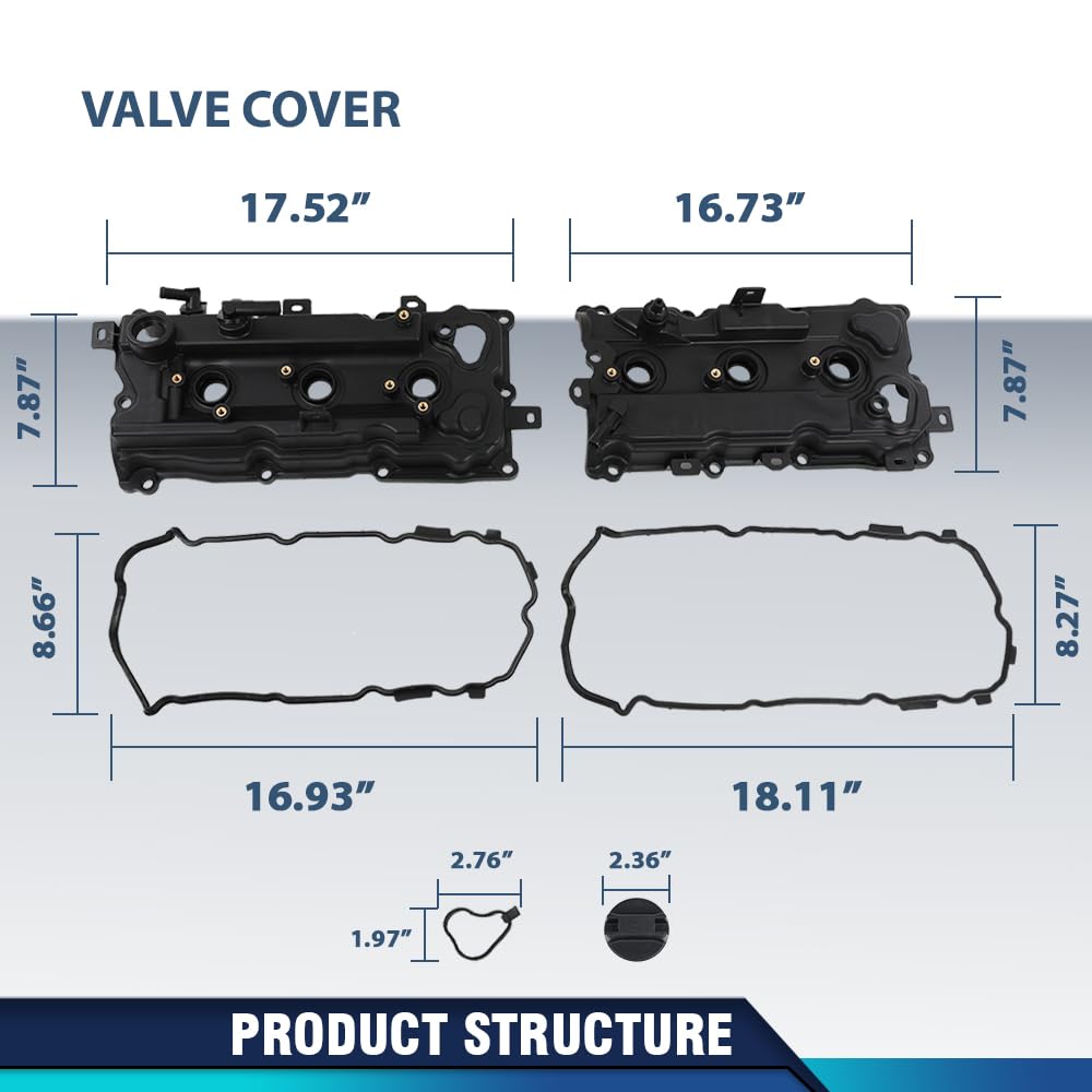 PIT66 Left &Right Engine Valve Cover w/Gasket Compatible with Nissan Murano 2009-2014, Compatible with Nissan Quest 2011-2014 V6 3.5L DOHC Petrol,13264JN01A, 13264JP01A, 13264JP01B, 264-996