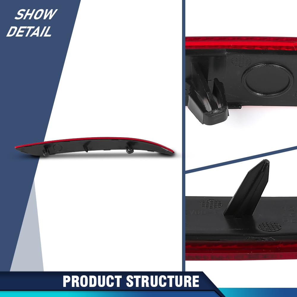 PIT66 Rear Bumper Reflector Lamp Left Side 1 Pc Compatible with Tesla Model 3 2017 2018 2019 2020 2021 2022 2023 1077406-00-F, 107740600F Red Len Black Housing