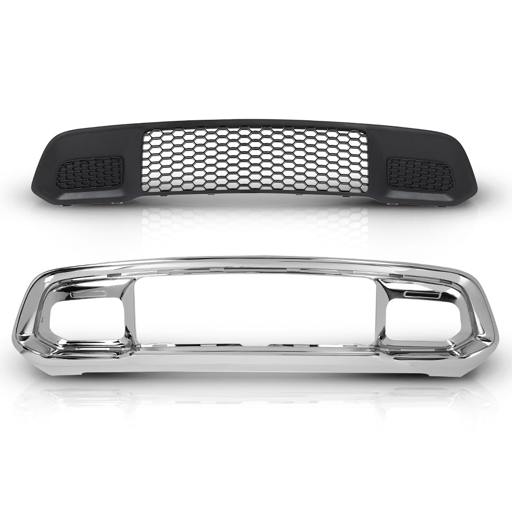 PIT66 Front Lower Grille & Chrome Bumper Grill Fit Grand Cherokee 2017-2022