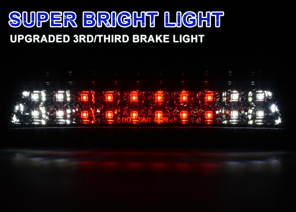 PIT66 LED 3rd Brake Light, Compatible with 14-18 Chevy Silverado Sierra 1500 / Chevy Silverado Sierra 2500HD 3500HD Cargo High Mount Stop Tail Light Clear Housing Smoky Lens