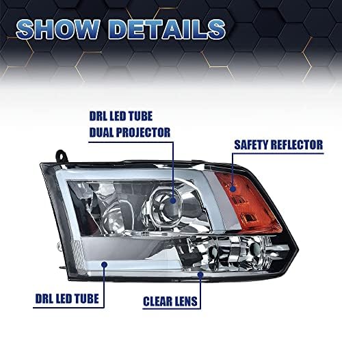 PIT66 Convex LED Projector Headlights Assembly Fit 2009-2012 Dodge Ram