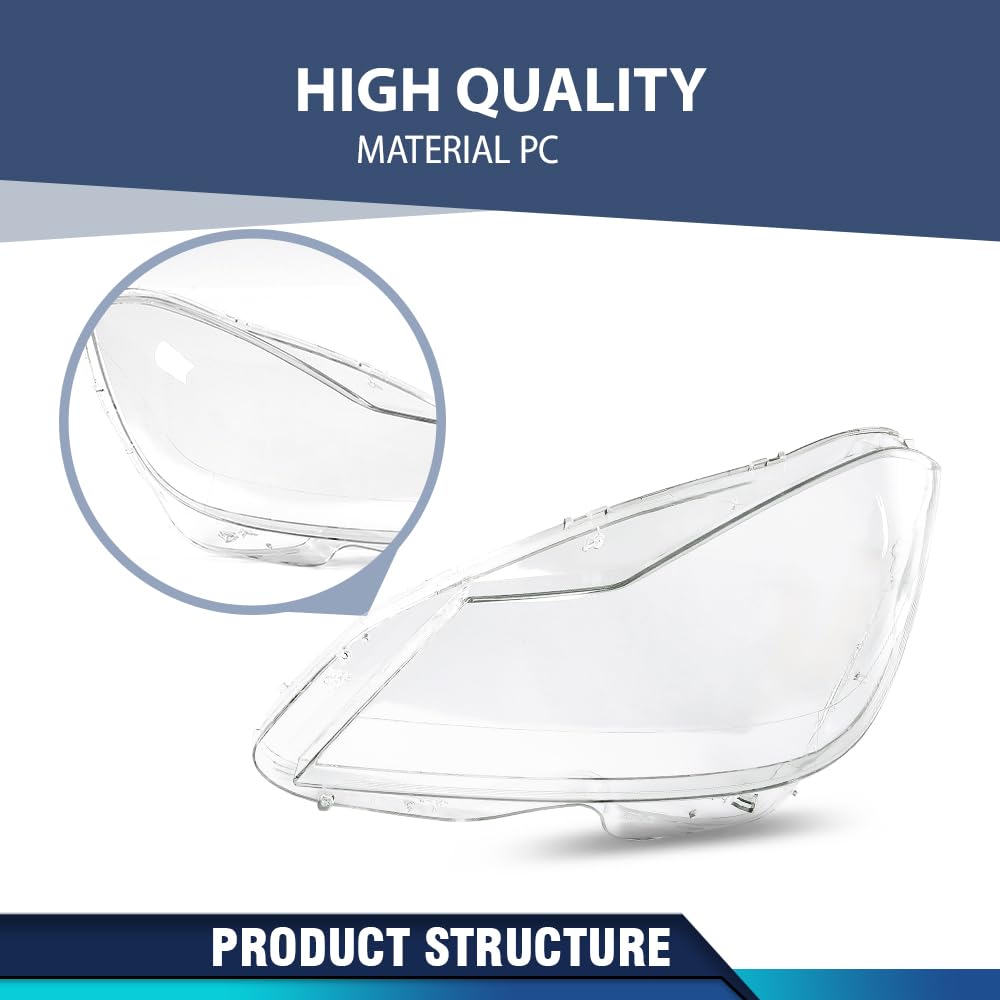 PIT66 Front Headlamp Headlight Lens Covers Left & Right Pair Compatible with Benz C-Class W204 2011 2012 2013 2014 2015 A2048203539, A2048203639 Front Headlamp Lens Cover Clear