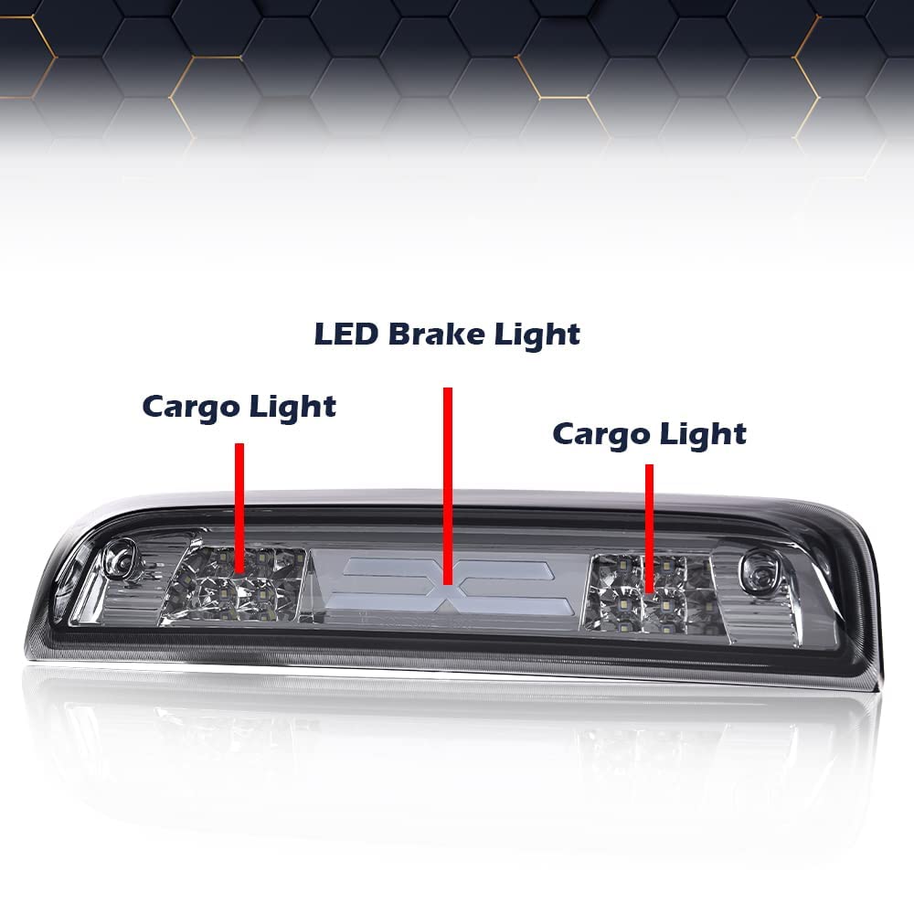 PIT66 3rd Brake Light Compatible with Chevy Silverado 2014-2020/Compatible with GMC Sierra 2014-2020 Led High Mount Stop Light Rear Cargo Lamps X Type White Smoked Lens Black Housing