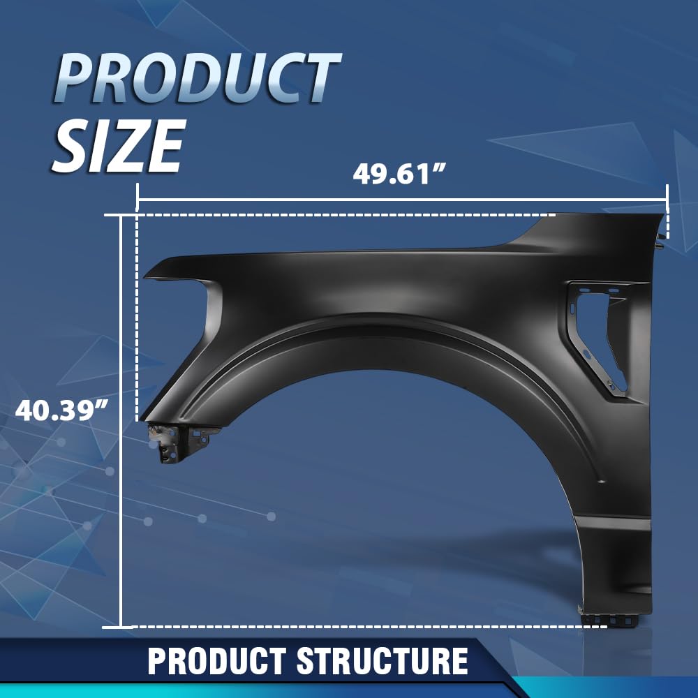 PIT66 Front Fender Left Driver Side Compatible with Ford F150 2021 2022 2023 FO1240337, ML3Z16006A-PFM Black