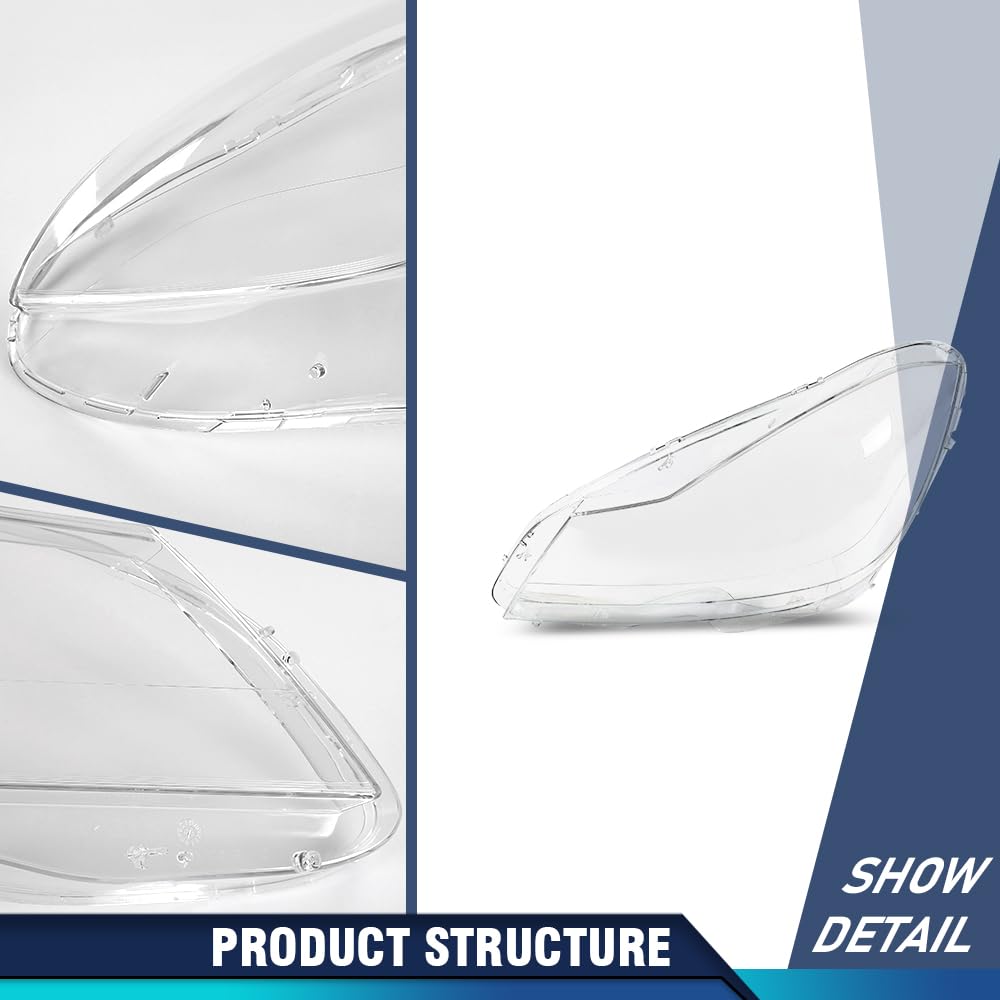 PIT66 Front Headlamp Headlight Lens Covers Left & Right Pair Compatible with Benz C-Class W204 2011 2012 2013 2014 2015 A2048203539, A2048203639 Front Headlamp Lens Cover Clear