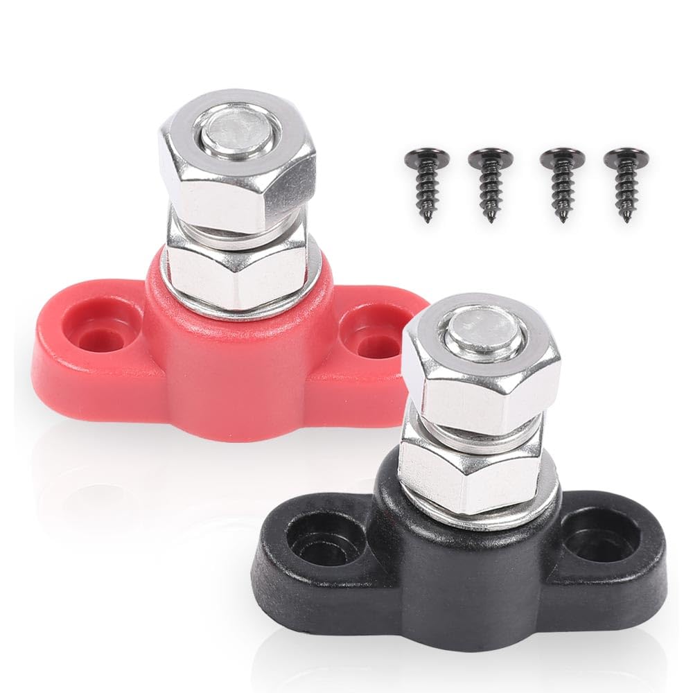 PIT66 Red & Black Junction Block Power Post Set Insulated Terminal Stud3/8