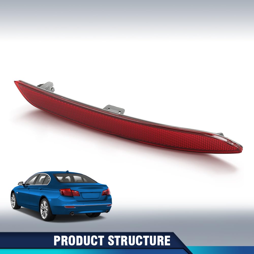 PIT66 Rear Bumper Reflector Left Driver Side Compatible with BMW 528i 535i 550i xDrive M5 2011-2016 63147842955 Red Lens