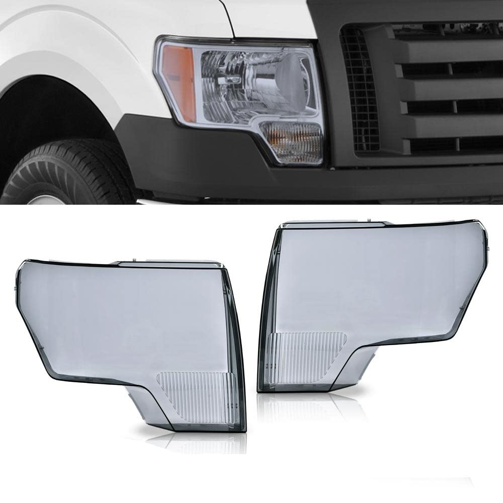 PIT66 Headlight Lens Cover, Compatible with 2009-2014 Ford F150 (Not Compatible on Models w/Factory HID Headlights) Smoky