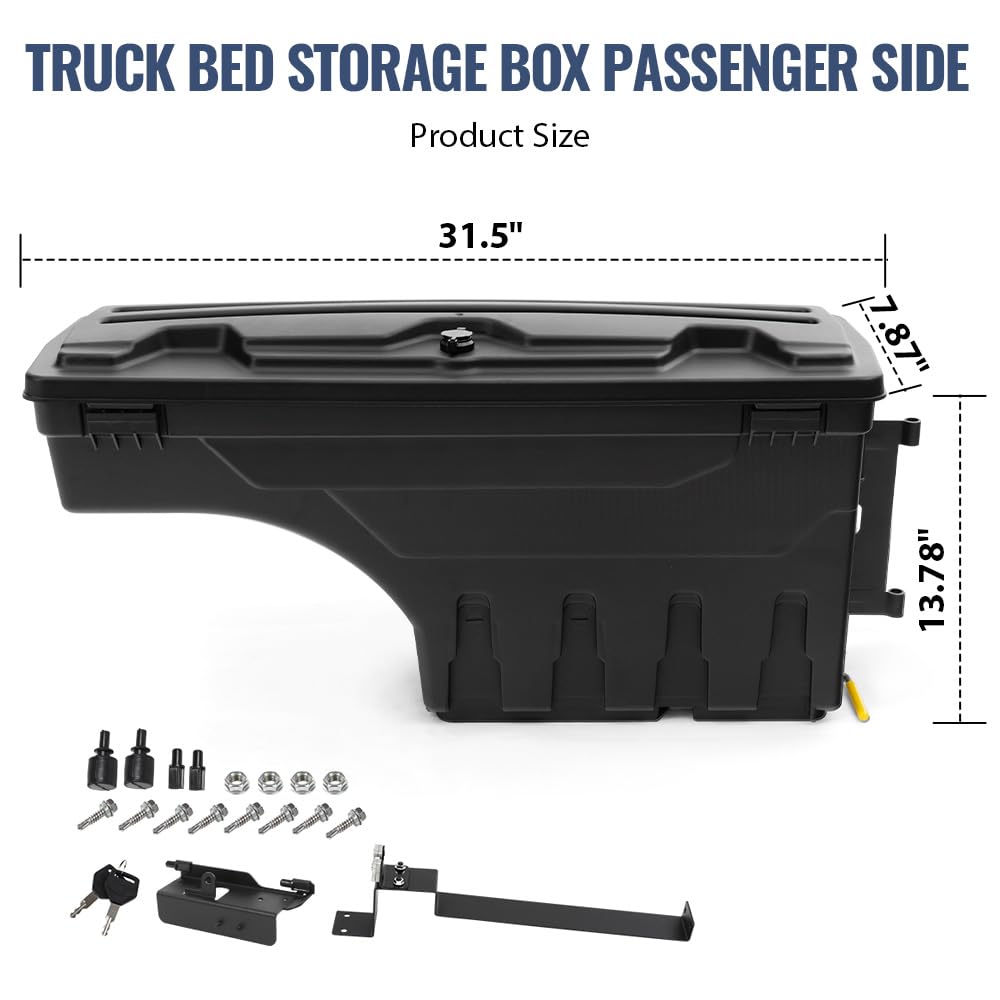 PIT66 Truck Bed Storage Box Compatible with Dodge Ram 1500 2019 2020 2021 Lockable Tool Box Right Passenger Side