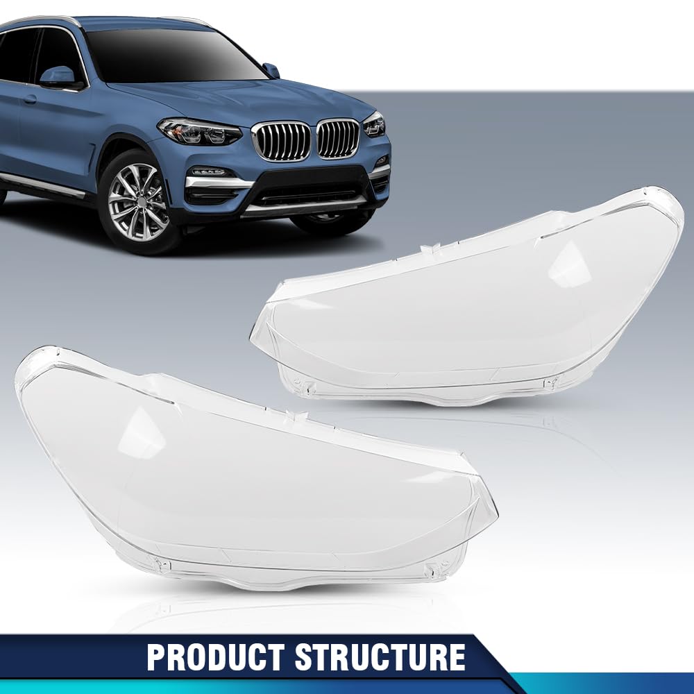 PIT66 Headlight Lens Headlamp Cover Pair Compatible with BMW X3 X4 G01 G02 G08 2018-2021 63117466131, 63117466132 Clear