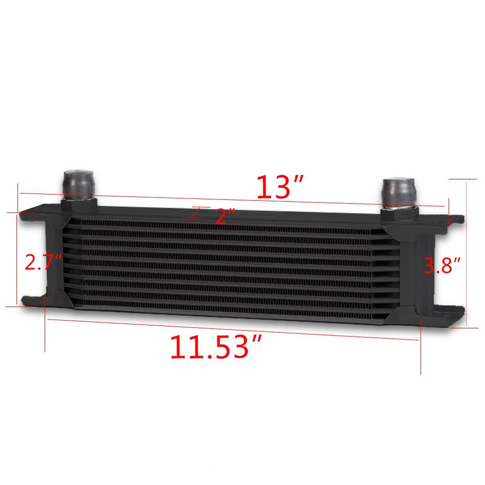 PIT66 10 Row 10AN Universal Aluminum Engine Transmission Oil Cooler Kit+ Oil Filter Relocation Kit Black A Set