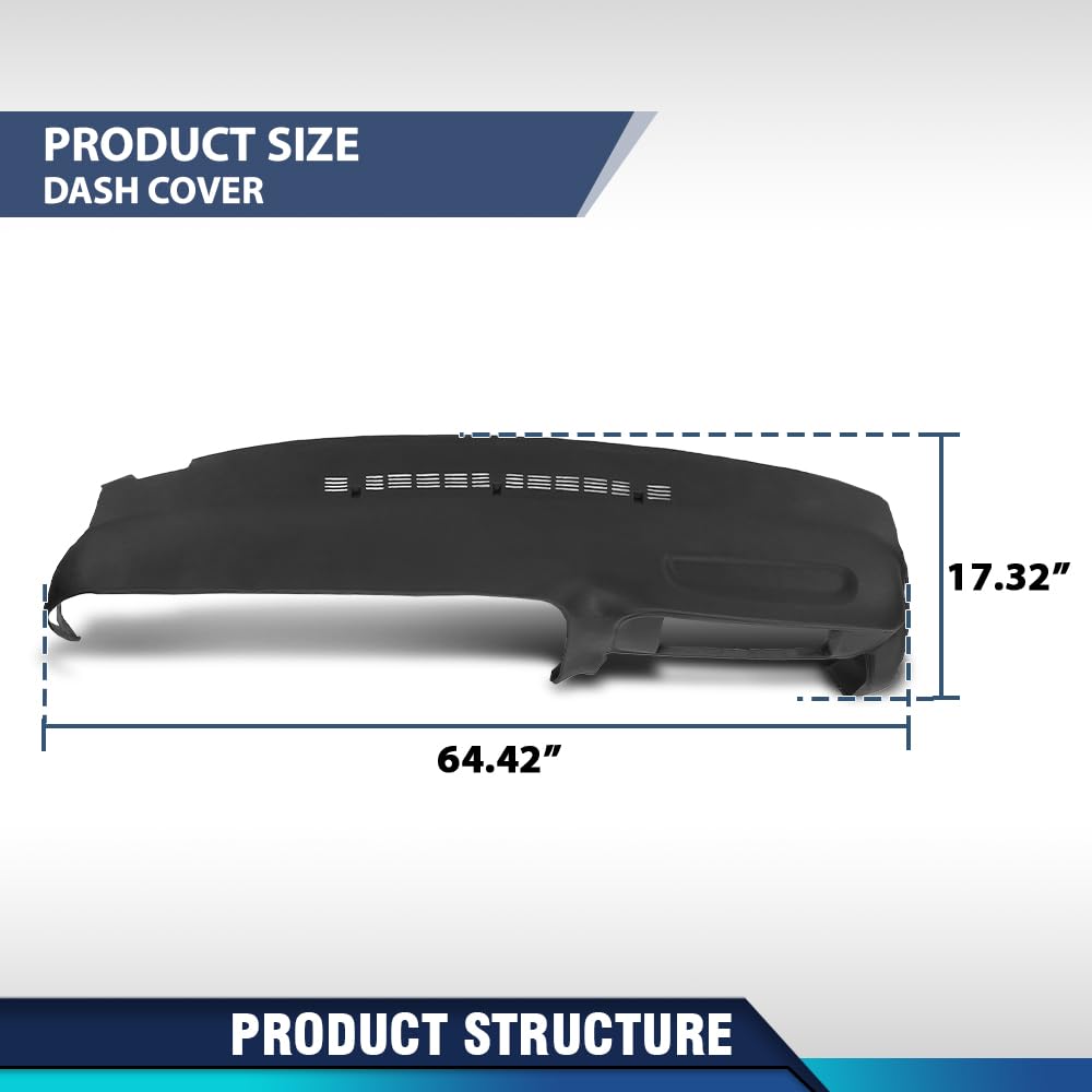 PIT66 TPE Dash Cover Fit Chevy GMC C/K Suburban Tahoe Yukon 1997-1999 Black