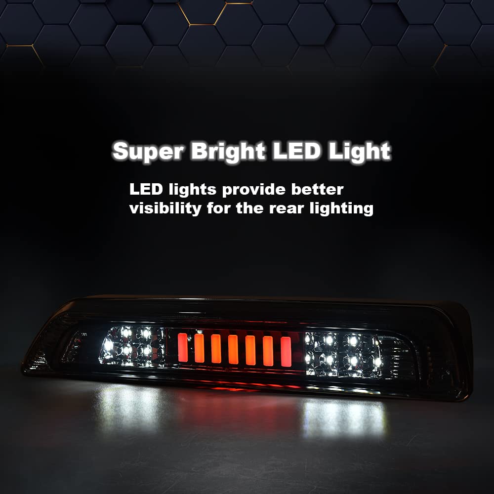 PIT66 LED 3rd Brake Light, Compatible with 2007-2018 Toyota Tundra High Mount LED 3rd Thrid Tail Cargo Brake Light Smoky Lens Chrome Housing