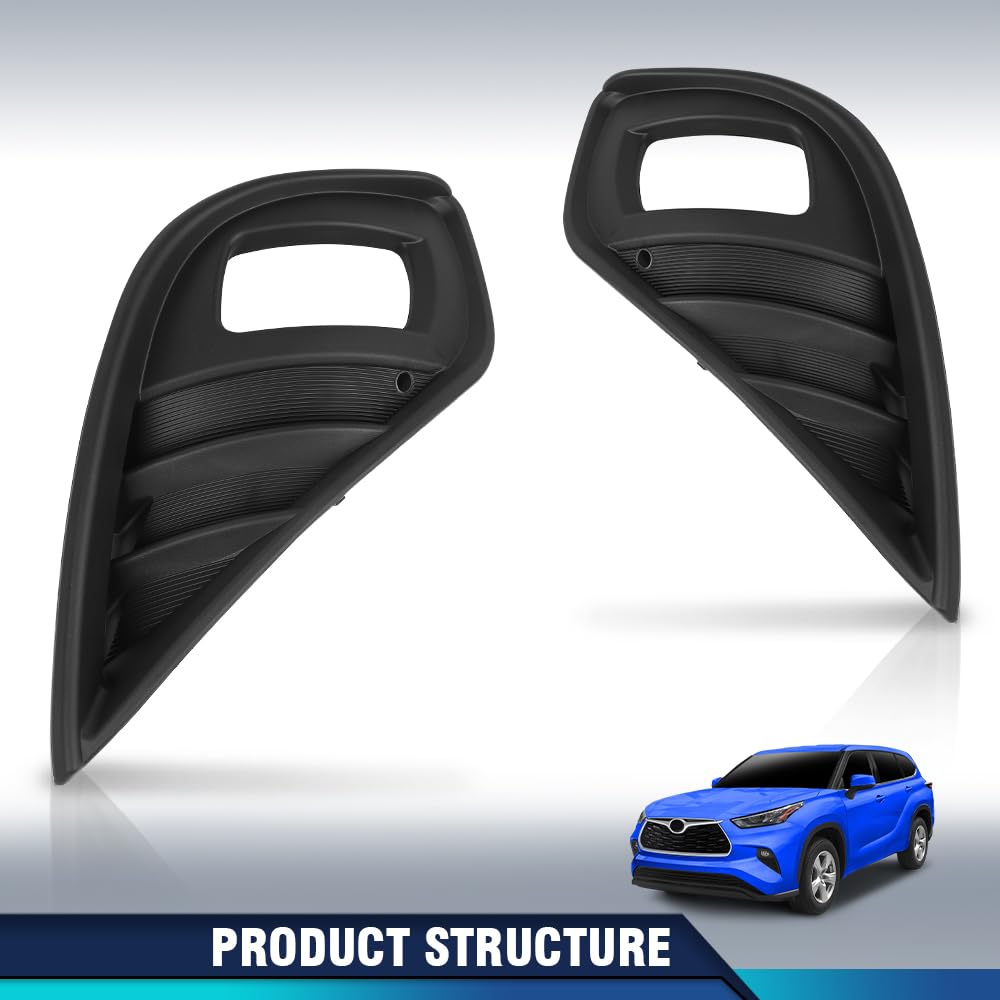 PIT66 Fog Light Bezel Driver and Passenger Side 1 Pair Compatible with Toyota Highlander 2020-2022 TO1038239, TO1039239, 520400E110, 520300E110 Black