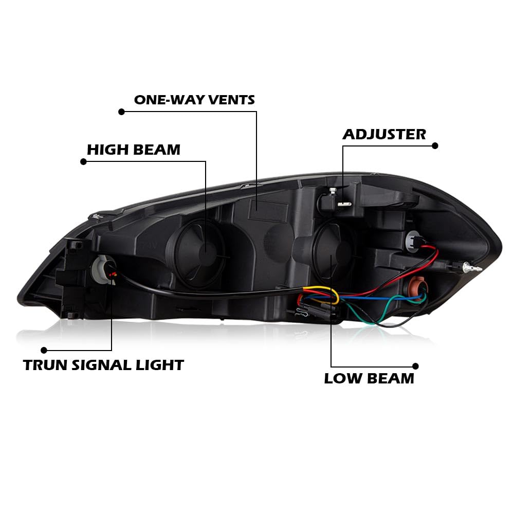 PIT66 LED DRL Headlight Assembly Compatible with 2006-2013 Chevy Impala /14-16 Impala Limited / 06-07 Monte Carlo Headlamp Clear lens Black Housing