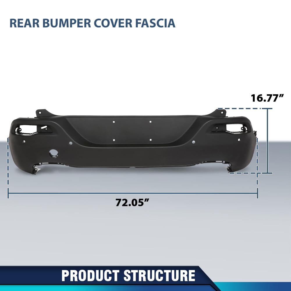 PIT66 Rear Bumper Cover Fascia Compatible with Jeep Cherokee 2014-2018, Fit For Models With Park Assist Sensor Holes, For Use Without Trailer Hitch CH1100A03, 187-01816E, 68232307AB, 68232307AD Black