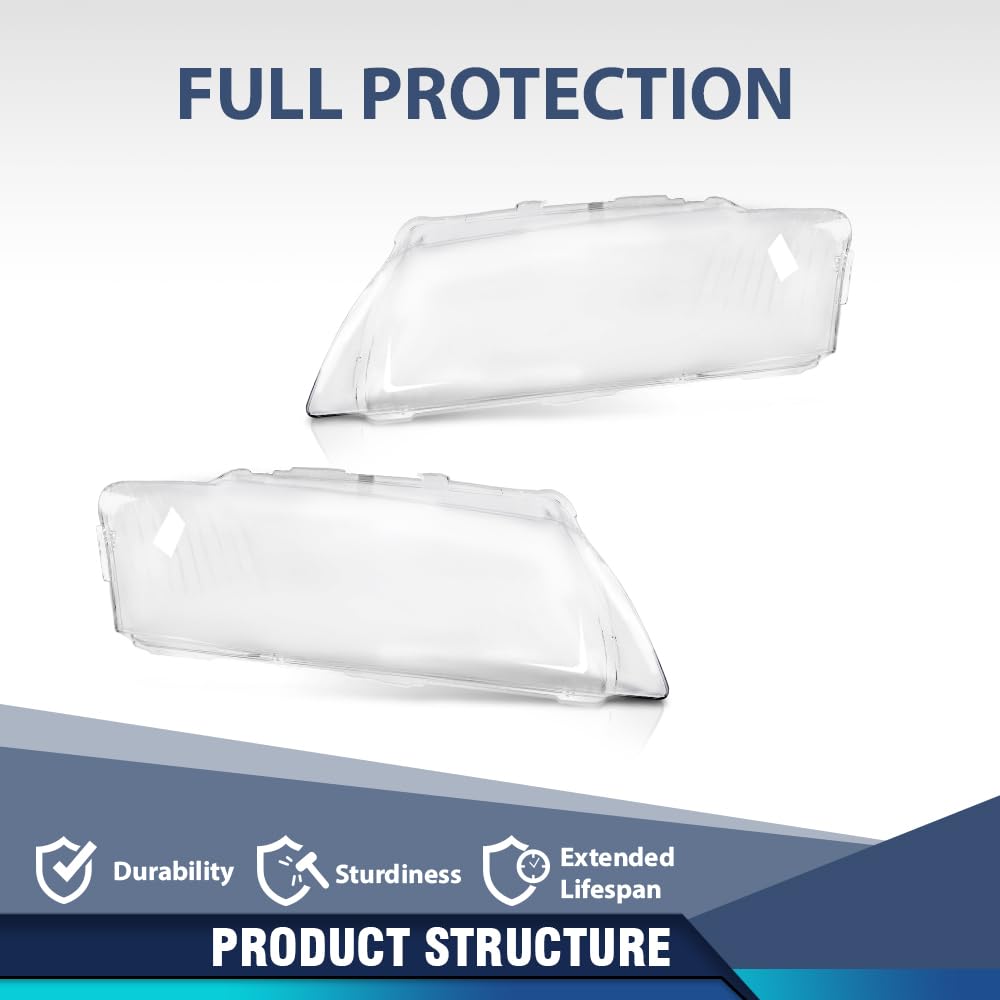 PIT66 Front Headlight Lens Cover Left & Right Pair Compatible with Audi A8 D3 2005 2006 2007 2008 2009 2010 Front Headlamp Lens Cover Clear Lens