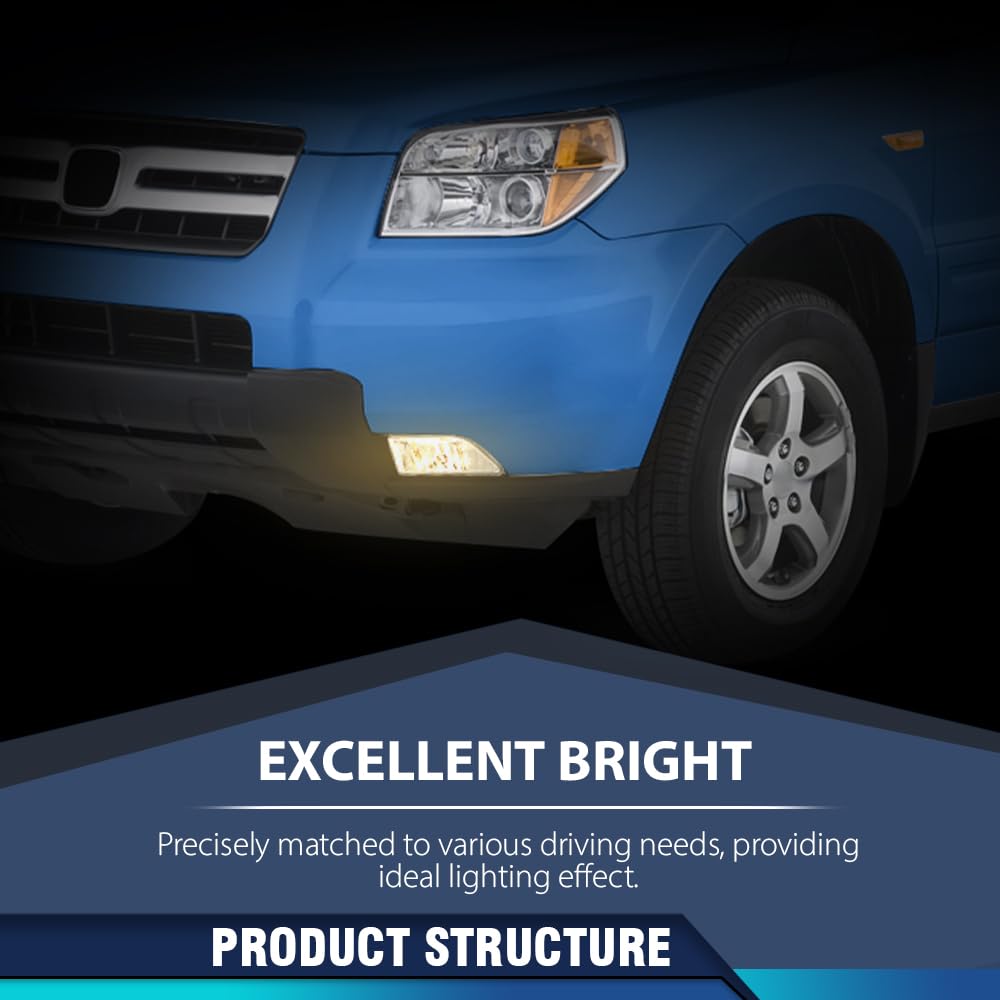 PIT66 Front Bumper Fog Lights Pair Compatible with Honda Pilot 2006 2007 2008 33951S9VA11 Left & Right Side Fog Lamps Clear Lens