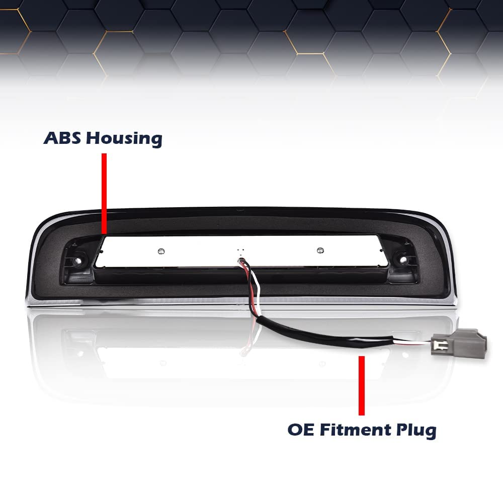 PIT66 3rd Brake Light Compatible with Chevy Silverado 2014-2020/Compatible with GMC Sierra 2014-2020 Led High Mount Stop Light Rear Cargo Lamps X Type White Smoked Lens Black Housing