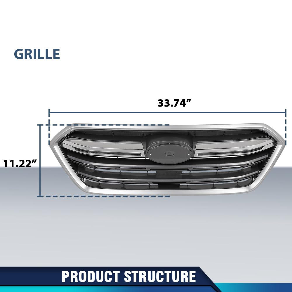 PIT66 Front Replacement Grille Grill Compatible with Subaru Outback 2018-2019 91121AL16B, SU1200173 Dark Gray & Silver