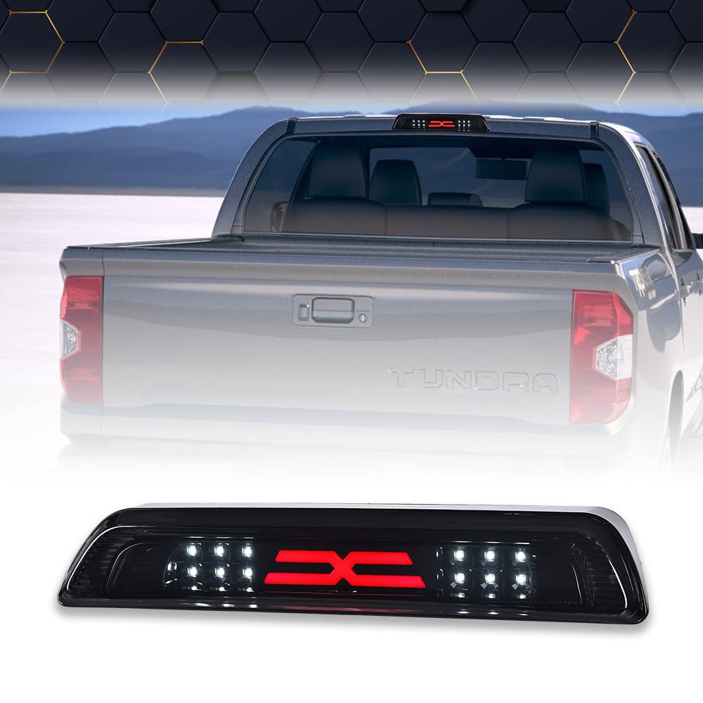 PIT66 LED 3rd Brake Light, Compatible with 2007-2018 Toyota Tundra High Mount LED 3rd Thrid Tail Cargo Brake Light Smoky Lens Black Housing, X Type