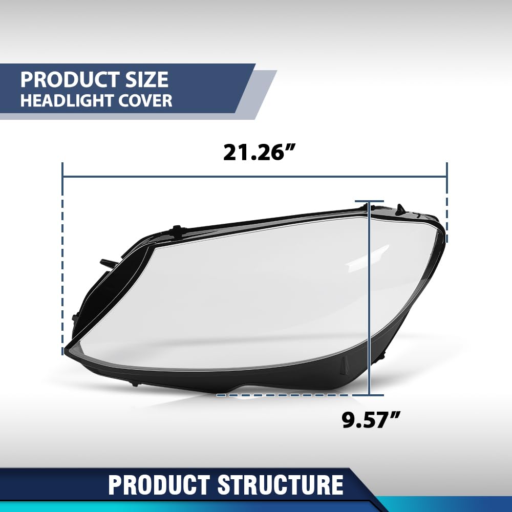 PIT66 Headlight Lens Cover Left Side Compatible with Benz C-Class W205 2019 2020 Front Headlamp Lens Cover Clear