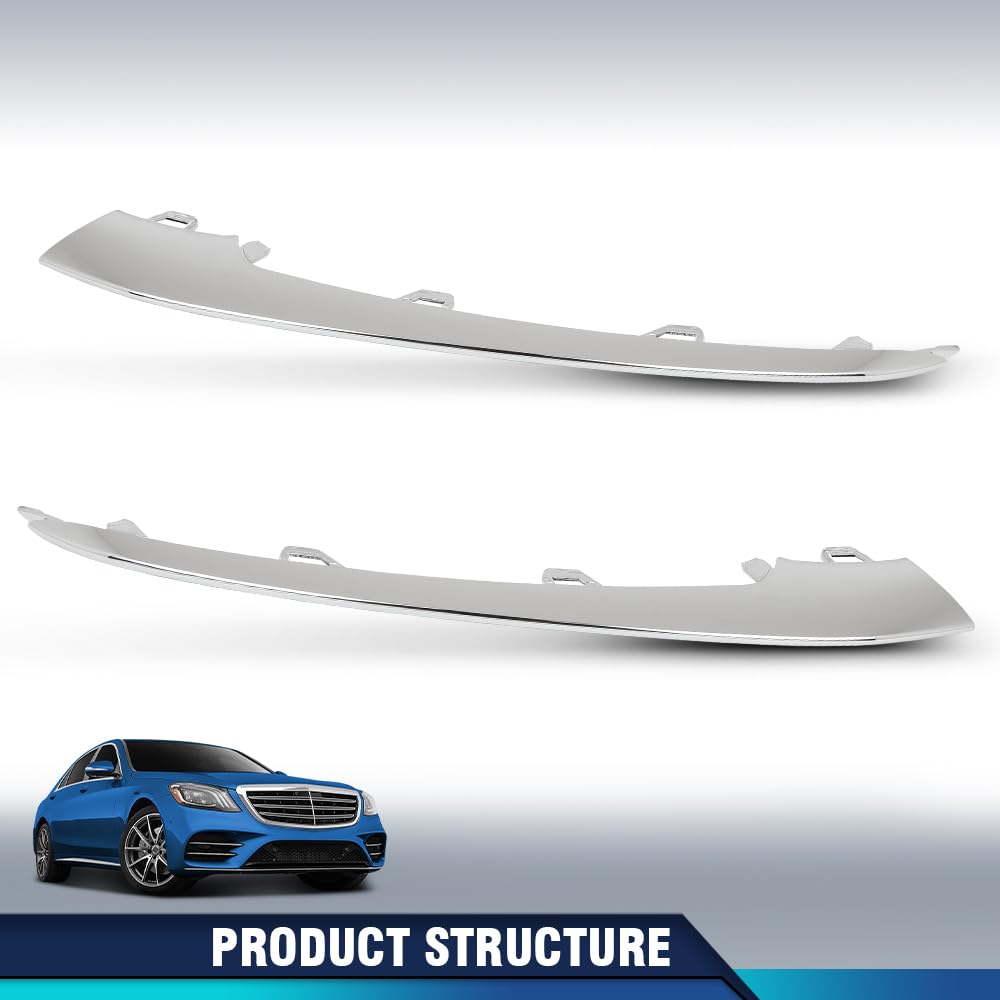 PIT66 Front Bumper Lip Trim Chrome Fit S-Class S350 S450 S560 18-20 Benz