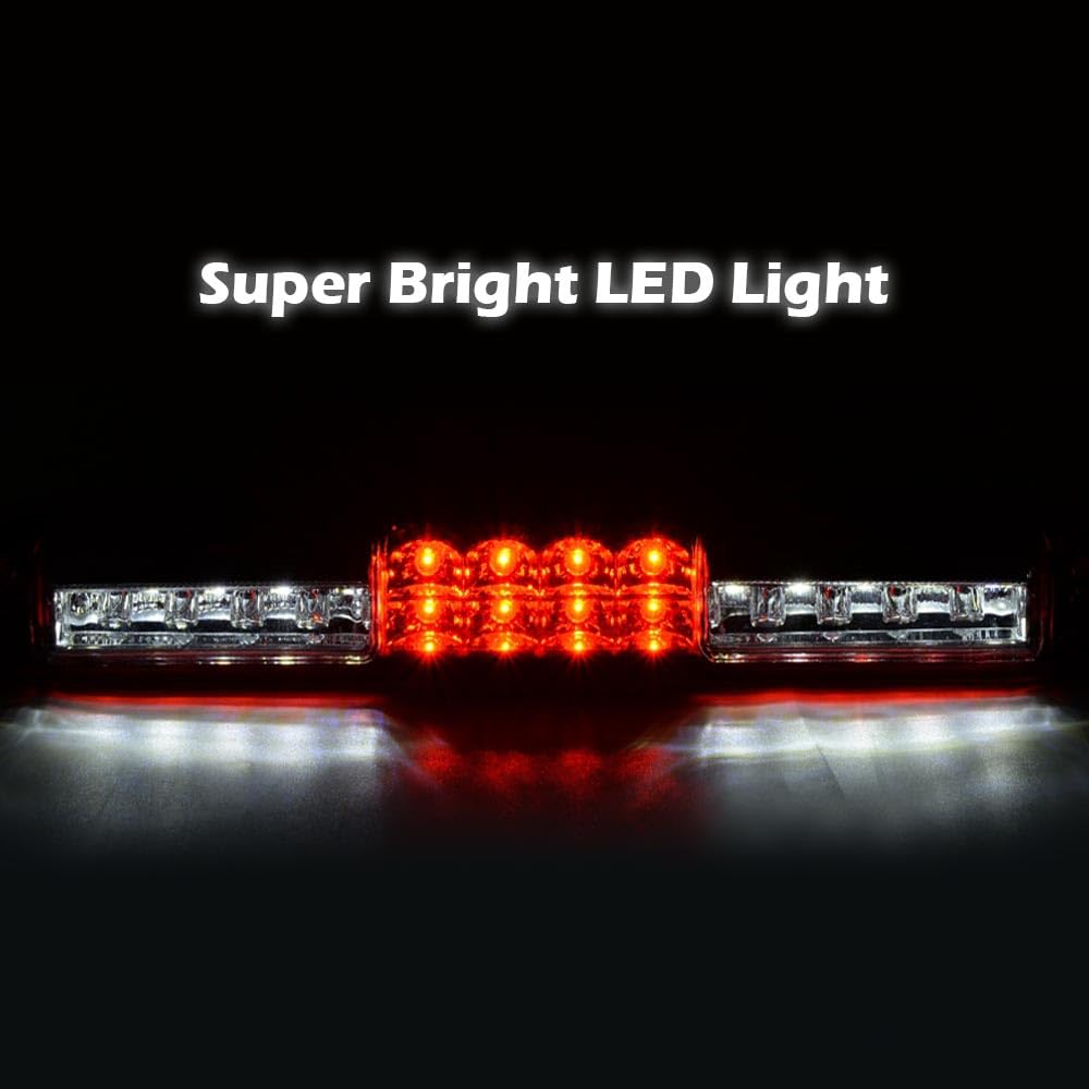 PIT66 Headlight Assembly + LED 3rd Third Brake Light Fit Chevy Silverado 1500 2500 1999 2000 2001 2002/ Fit Silverado 1500HD 2500HD 3500 2001 2002 Halogen Smoky&Red Lens 12210025L, 12210025R