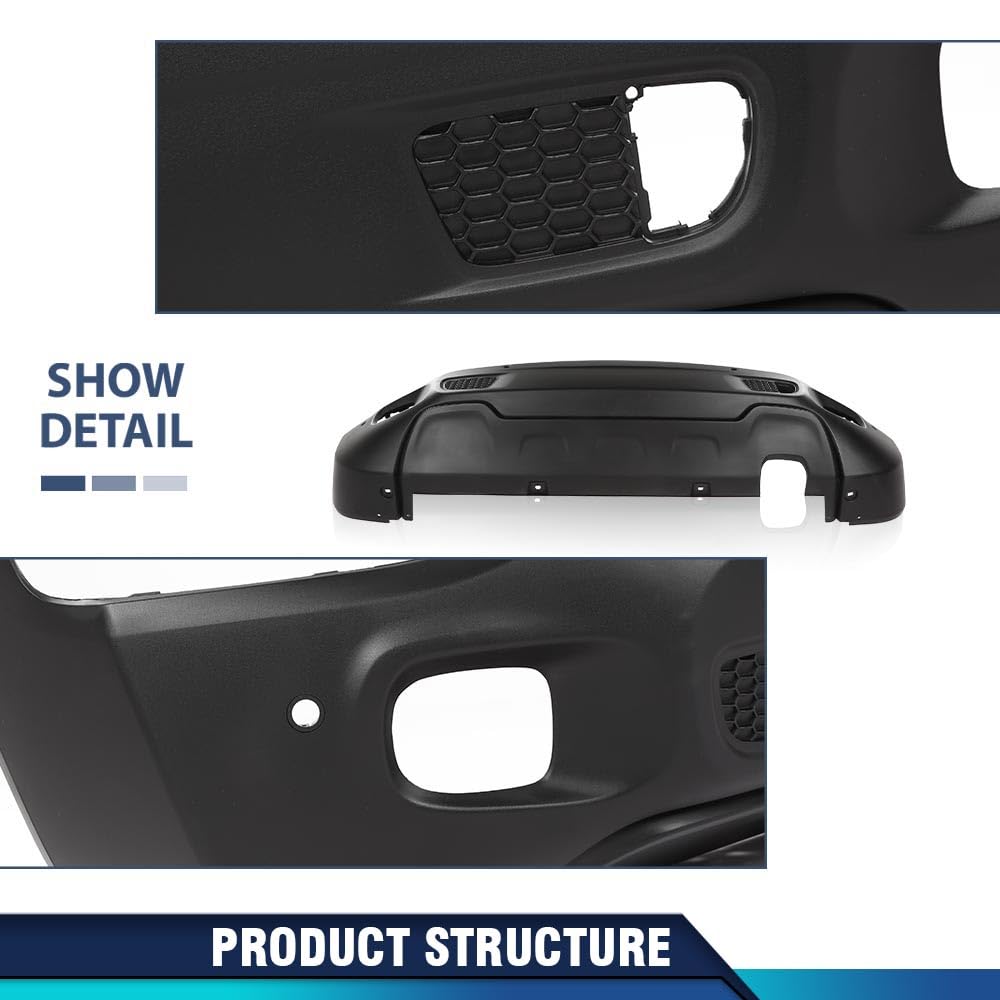 PIT66 Rear Bumper Cover Fascia Compatible with Jeep Renegade 2015-2023, Fit For Models With Park Assist Sensor Holes Only, For Use Without Trailer Hitch Hole CH1100A16, 187-01718E, 6AE89LXHAA Black