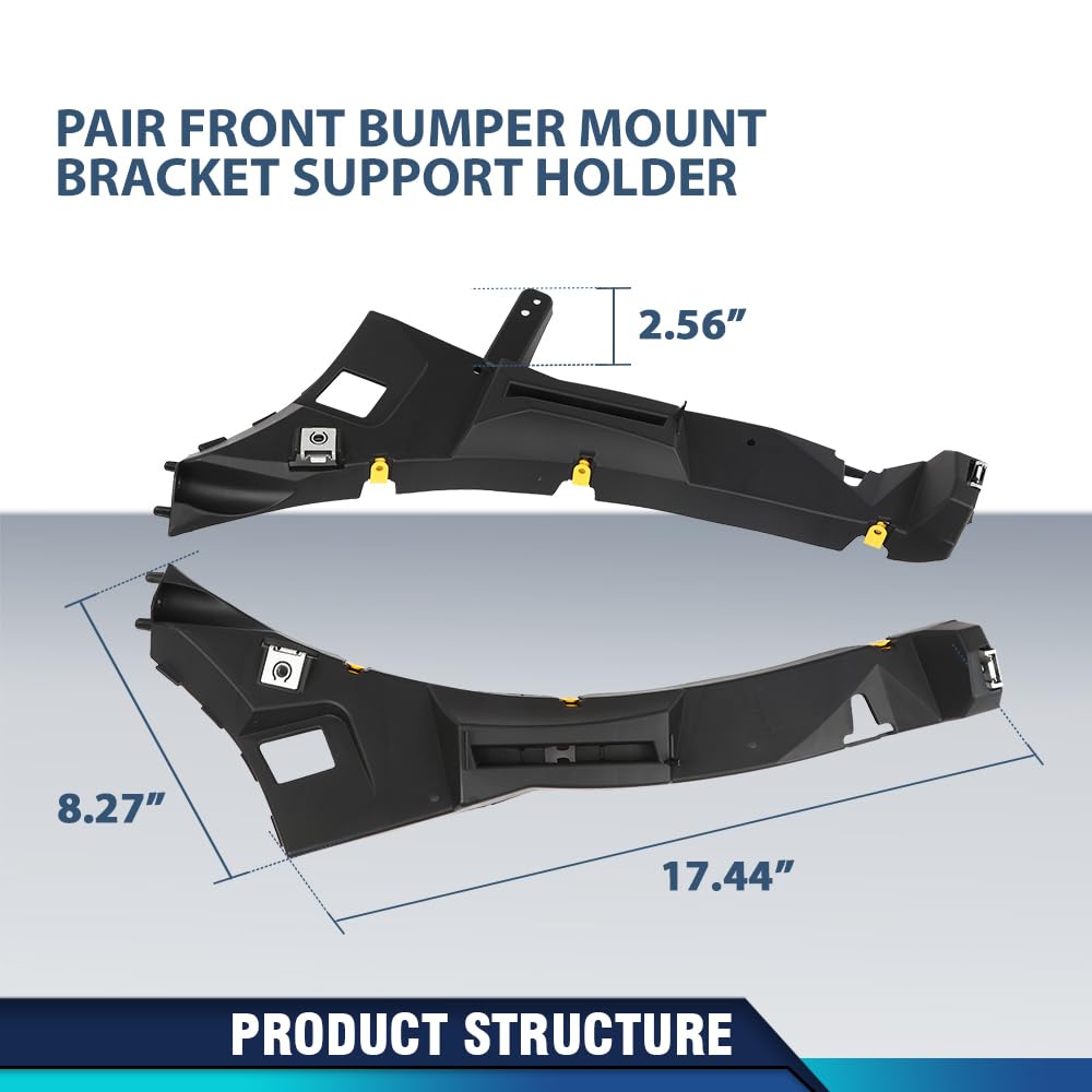 PIT66 Front Bumper Mount Bracket Support Holder Pair Compatible with Jaguar XJ 2010-2019 C2D43335, C2C39520, C2D43333, C2D2819 Black