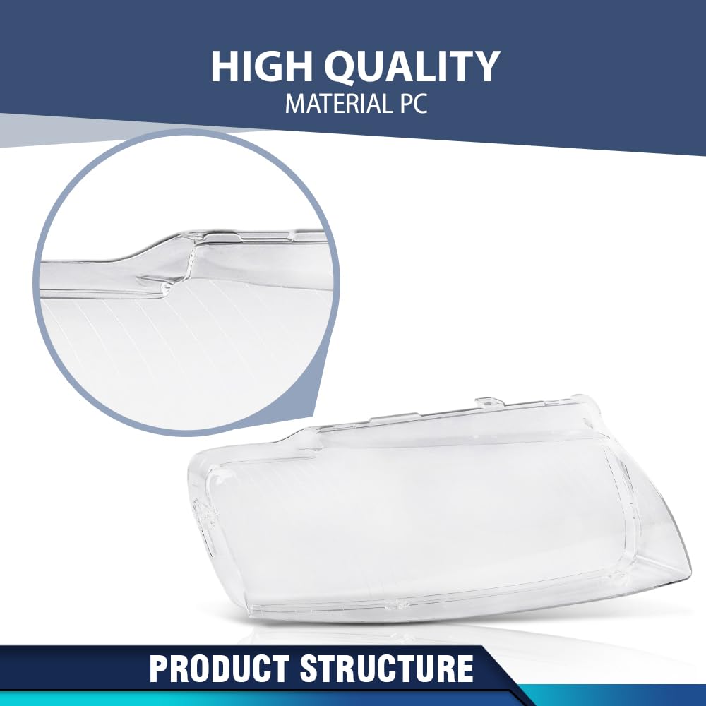 PIT66 Front Headlight Lens Cover Left & Right Pair Compatible with Audi A8 D3 2005 2006 2007 2008 2009 2010 Front Headlamp Lens Cover Clear Lens