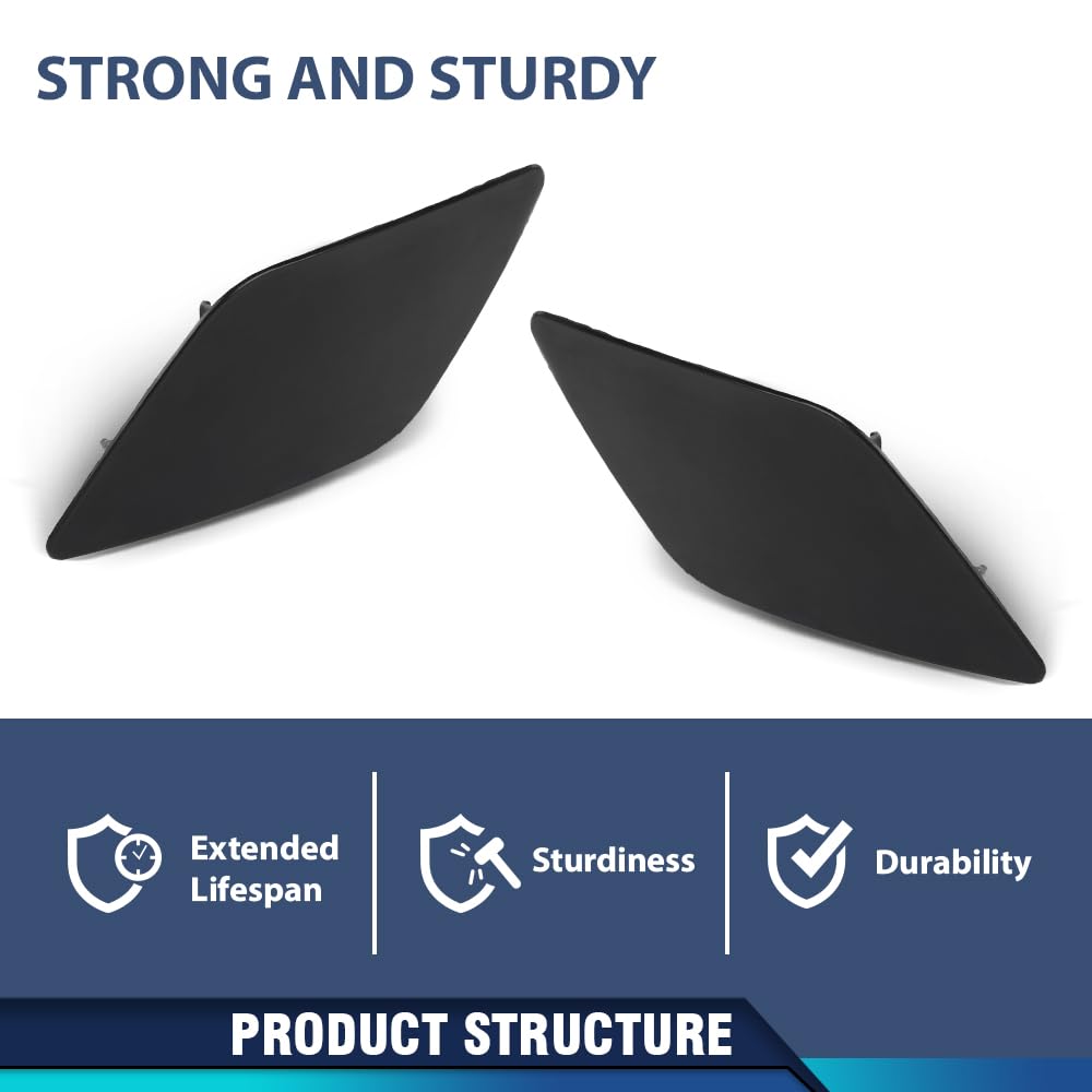 PIT66 Front Headlight Washer Cover Cap 1 Pair Compatible with Audi A6 C6 2005-2008 4F0955275, 4F0955276 Black PC Plastic