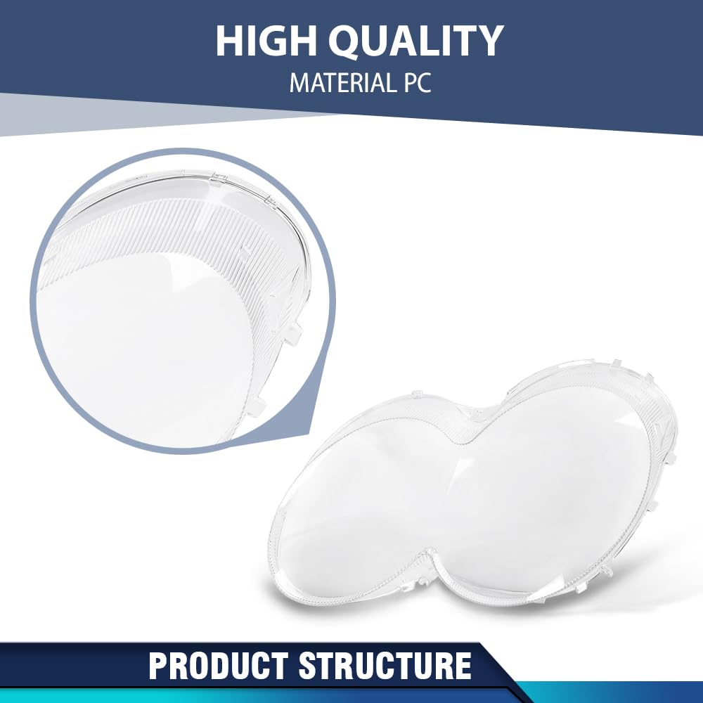 PIT66 Front Headlight Lens Cover Left & Right Pair Compatible with Benz W230 SL500 SL600 SL55 2003 2004 2005 2006 2007 2008 Front Headlamp Lens Cover Clear Lens