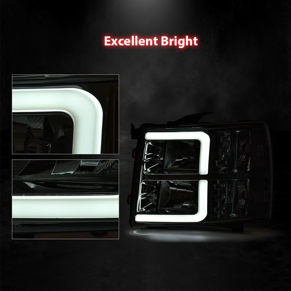 PIT66 LED DRL Headlights Fit 2007-2013 Silverado 1500, 07-14 2500 3500 HD