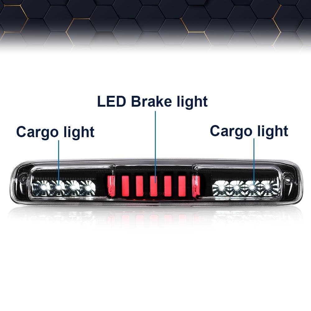 PIT66 LED 3rd Brake Light, Compatible With Chevy Silverado 99-07/Fit GMC Sierra 1500 2500HD 3500 99-07 High Mount Stop Parking Light I Type Third Brake Cargo Lamps Black Housing Clear Lens