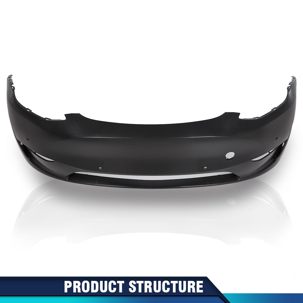 PIT66 Front Bumper Cover Panel W/Park Sensor Hole, Compatible with Tesla Model Y 2020 2021 2022 2023 Replacement 149374500A, 1493736S0A Black Primed