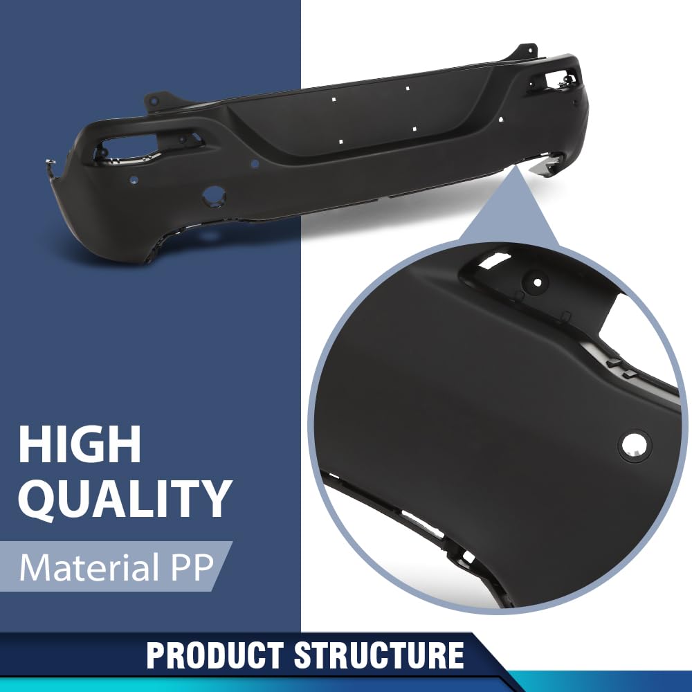 PIT66 Rear Bumper Cover Fascia Compatible with Jeep Cherokee 2014-2018, Fit For Models With Park Assist Sensor Holes, For Use Without Trailer Hitch CH1100A03, 187-01816E, 68232307AB, 68232307AD Black