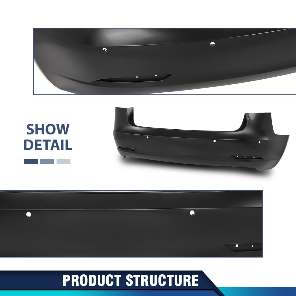 PIT66 Rear Bumper Cover W/Sensor Holes Fit Tesla Model 3 2017-2022 Black
