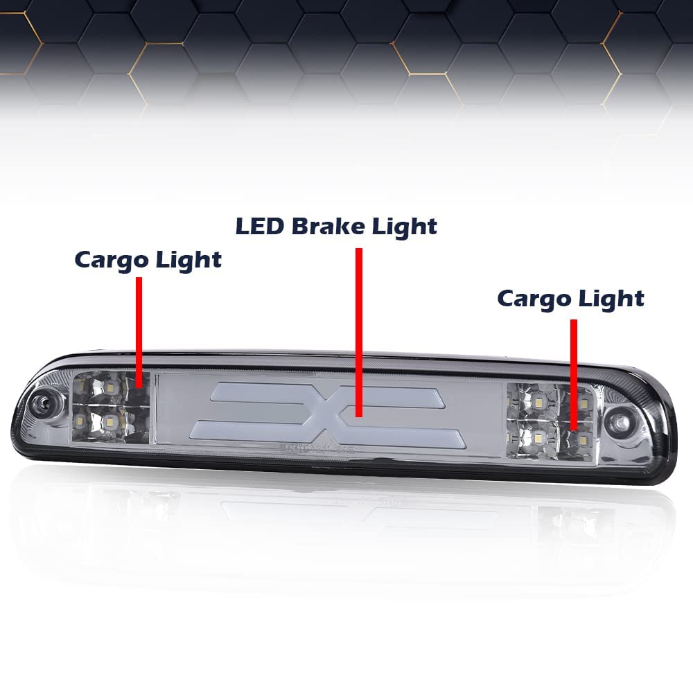 PIT66 LED 3rd Third Brake Light Compatible with Ford F250 F350 F450 F550 Super Duty 1999-2016/Compatible with Ford Ranger 1993-2011 Third Brake Stop Lamp Smoky Lens Chrome Housing
