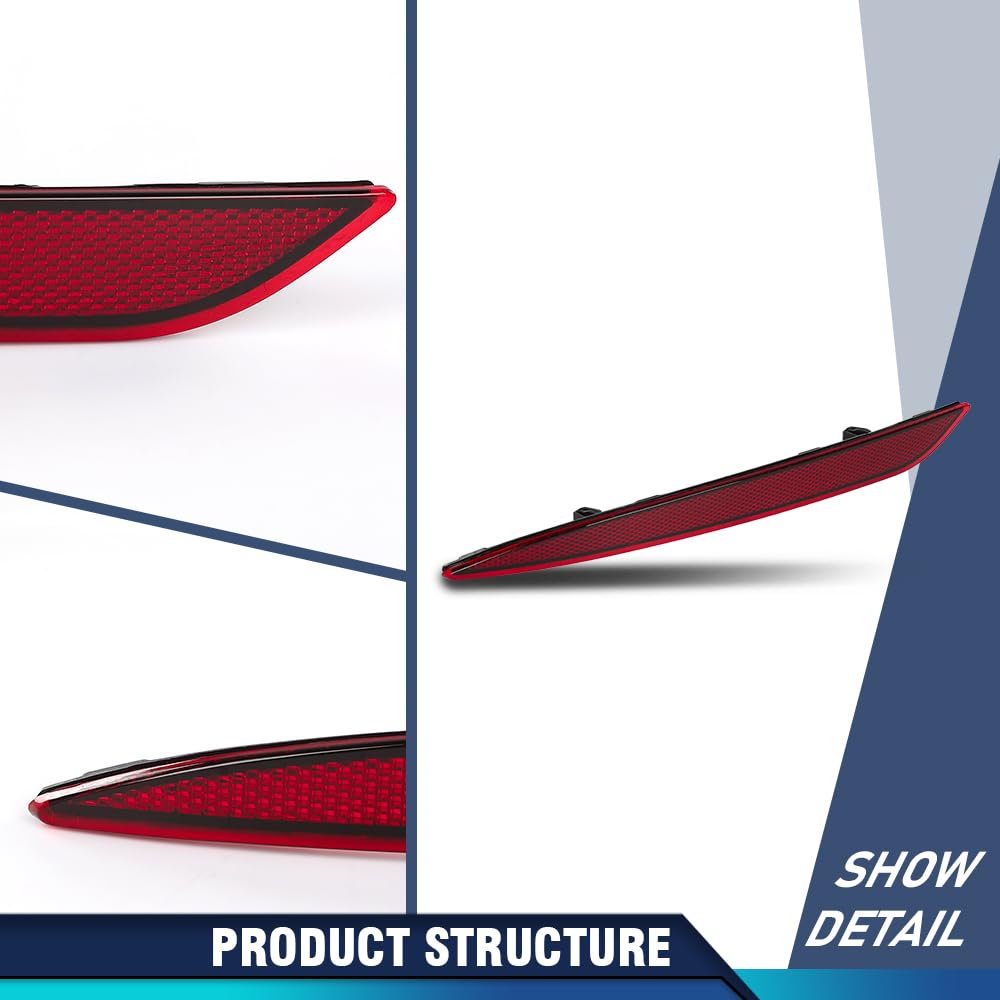 PIT66 Rear Bumper Reflector Lamp Left Side 1 Pc Compatible with Tesla Model 3 2017 2018 2019 2020 2021 2022 2023 1077406-00-F, 107740600F Red Len Black Housing
