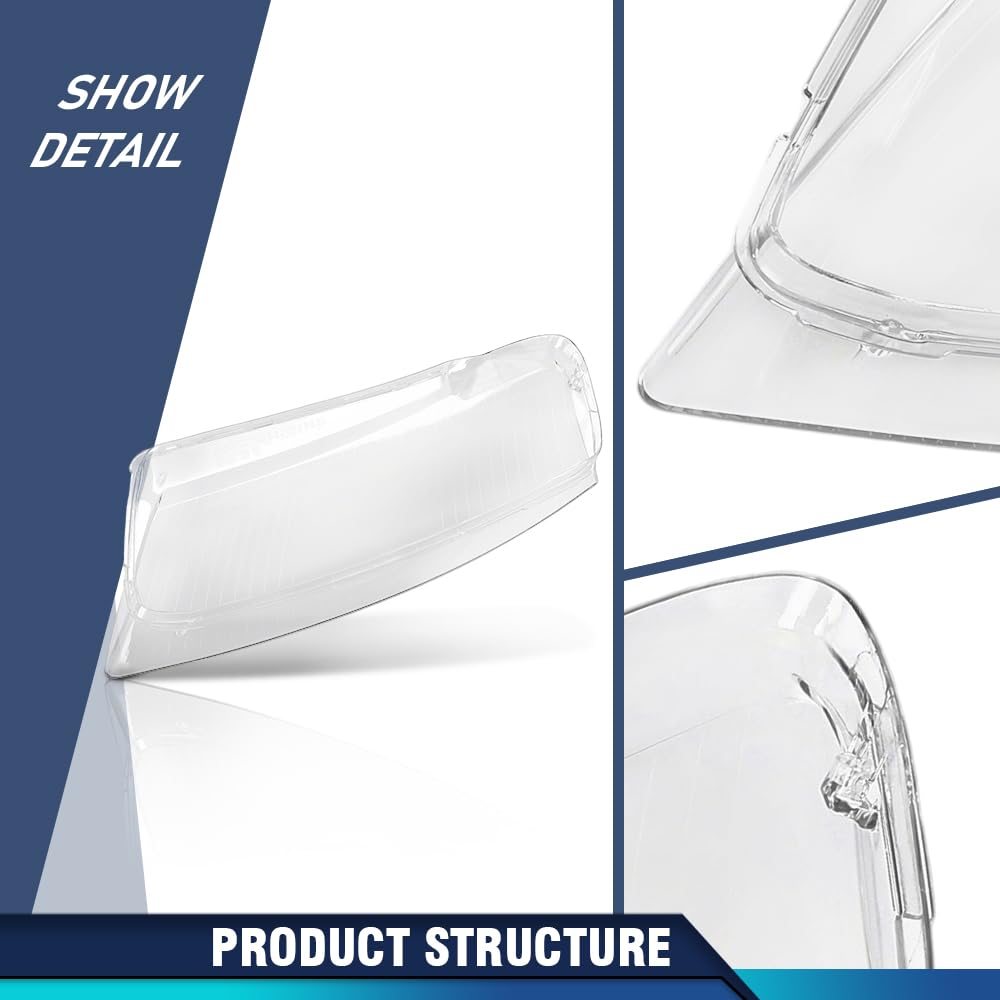 PIT66 Front Headlight Lens Cover Left & Right Pair Compatible with Audi A8 D3 2005 2006 2007 2008 2009 2010 Front Headlamp Lens Cover Clear Lens