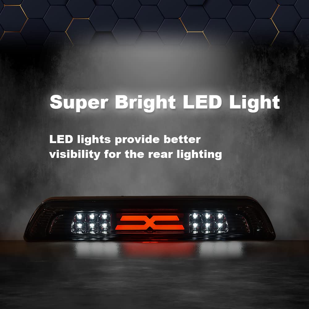 PIT66 LED 3rd Brake Light, Compatible with 2007-2018 Toyota Tundra High Mount LED 3rd Thrid Tail Cargo Brake Light Smoky Lens Chrome Housing